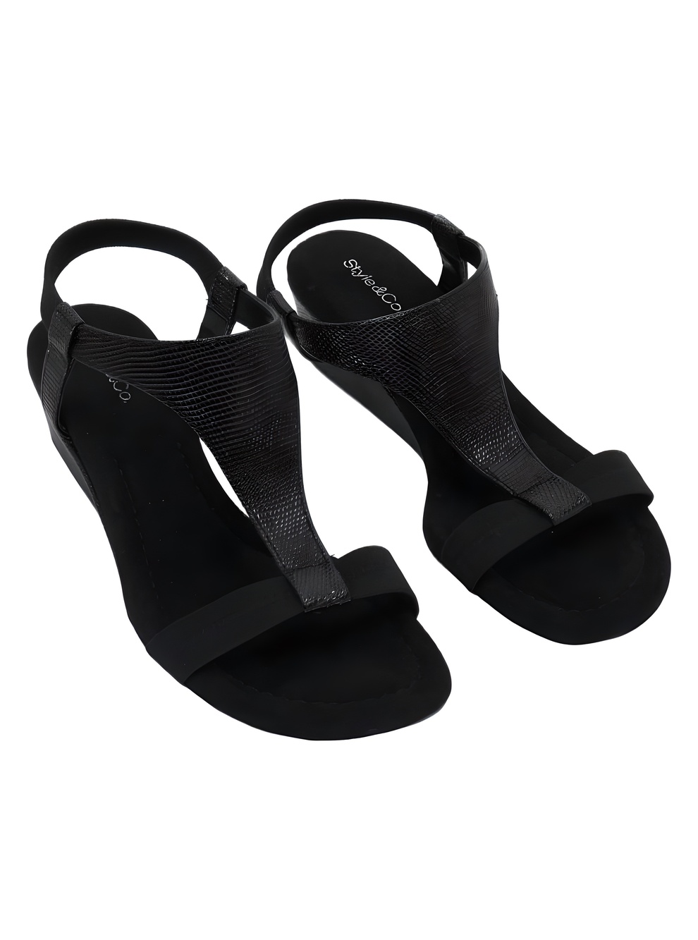 Style & Co Womens Vacanzaa Black Lizard Wedge Sandals Size 8.5M
